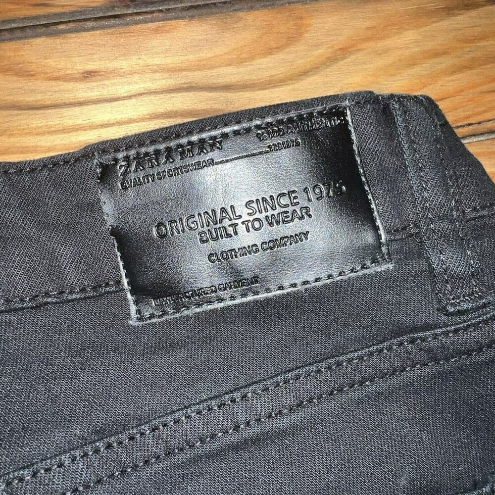 Zara Man Moto Jeans Mens Size 32x32 Black Distressed Tapered Leg Stretch - Picture 7 of 9